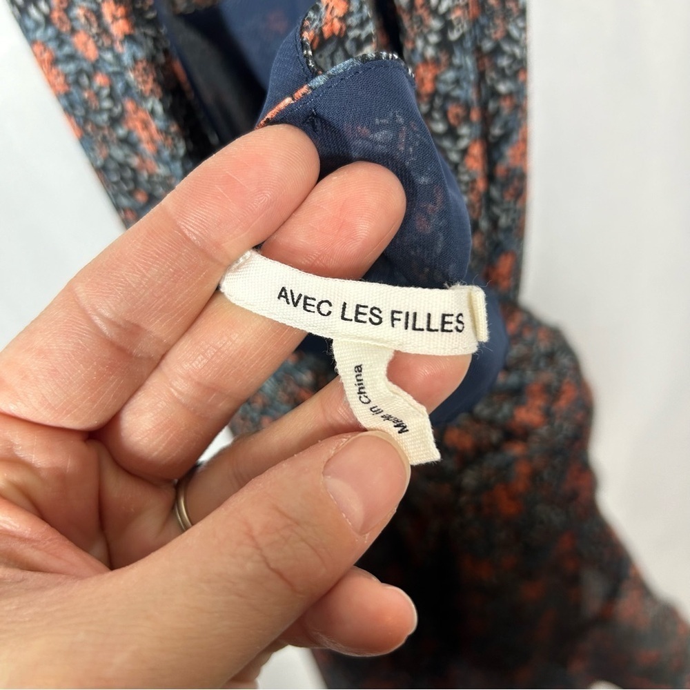 Avec Les Filles | Floral Midi Wrap Style Dress Navy Blue Women’s Size Small - Picture 5 of 12
